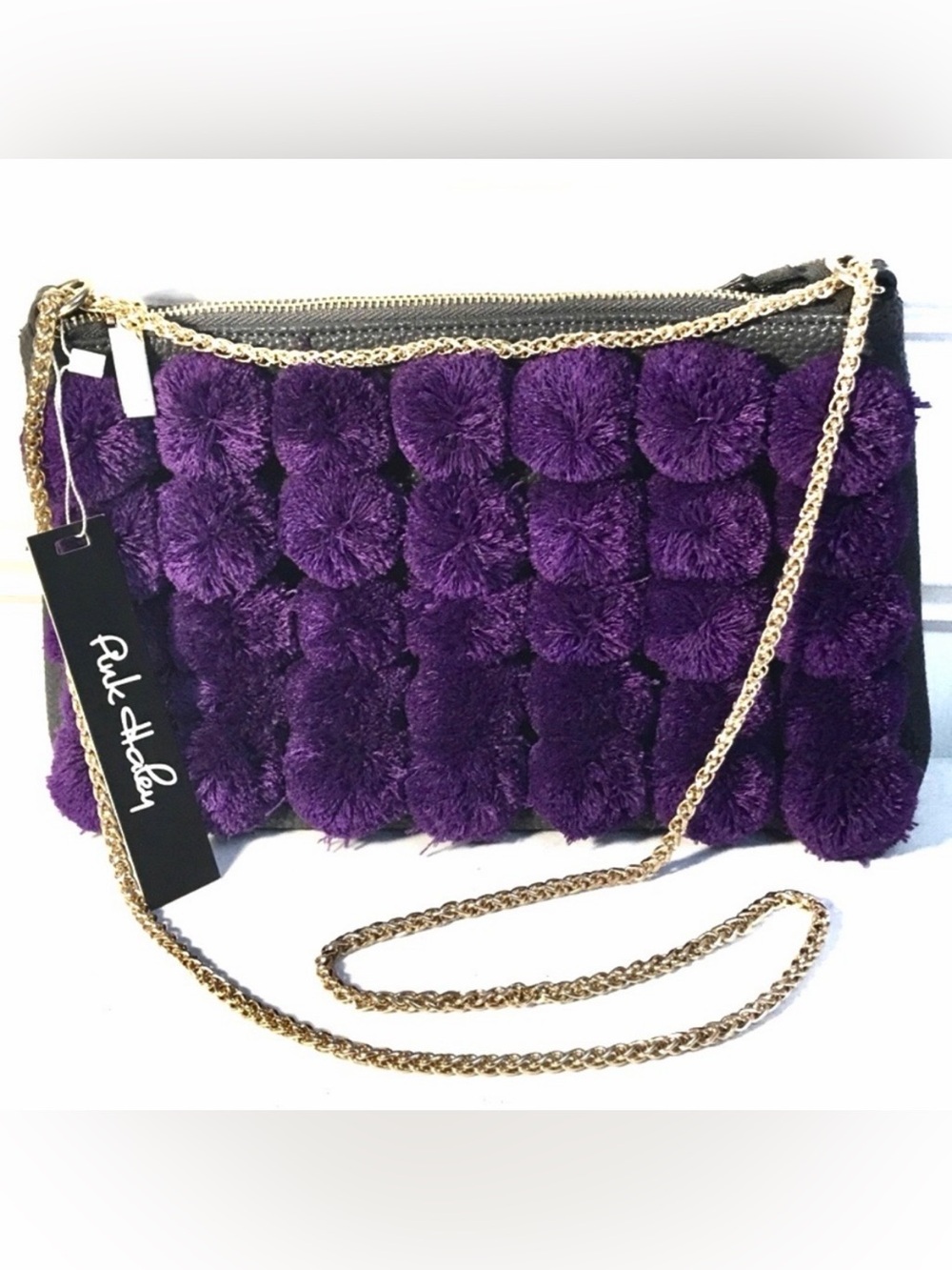 Pink Haley Purple Pom Pom Purse